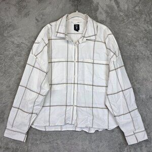Vans Shirt Womens XL White Antica Boxy Long Sleeve Check Button Up Casual Cotton